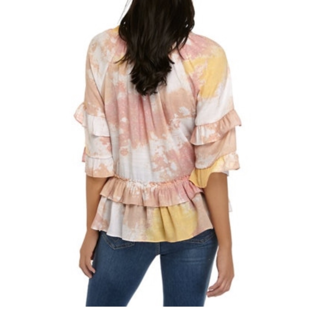 1 LEFT!! NEW trendy tie dye tiered ruffle blouse - Picture 2 of 9